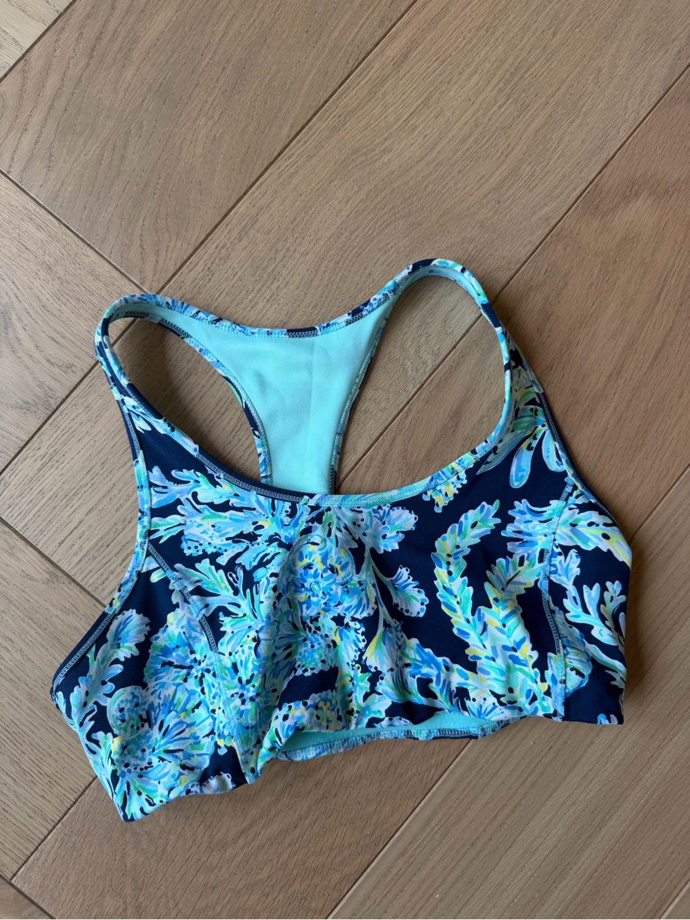 Lilly Putlizer Blue Floral Racerback Sports Bra - Sz L